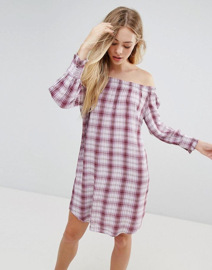 New Look Check Bardot Dress - Red