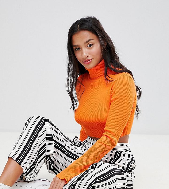 Missguided Petite High Neck Ribbed Crop Sweater - Orange