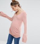 Asos Maternity Nursing Wrap Front Sweater With Bell Sleeve - Pink