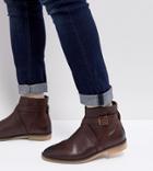 Asos Wide Fit Chelsea Boots In Brown Leather With Strap Detail And Natural Sole - Brown