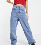 Topshop Petite Baggy Jeans In Mid Blue-blues