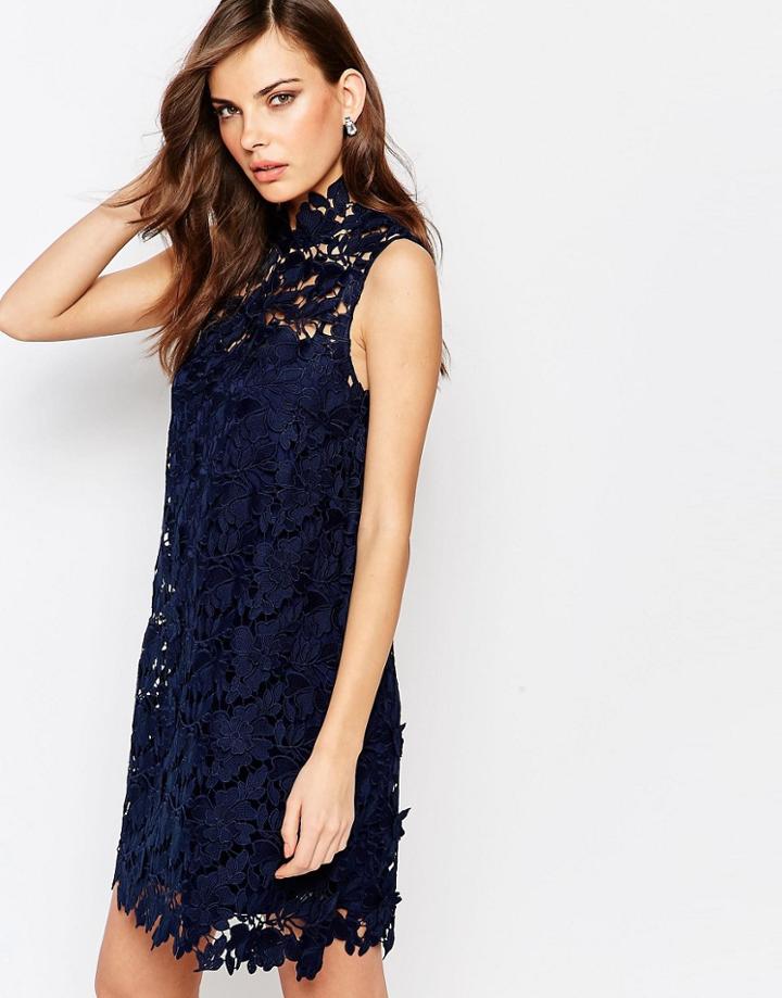 Keepsake Lace Tunic Dress - Navy