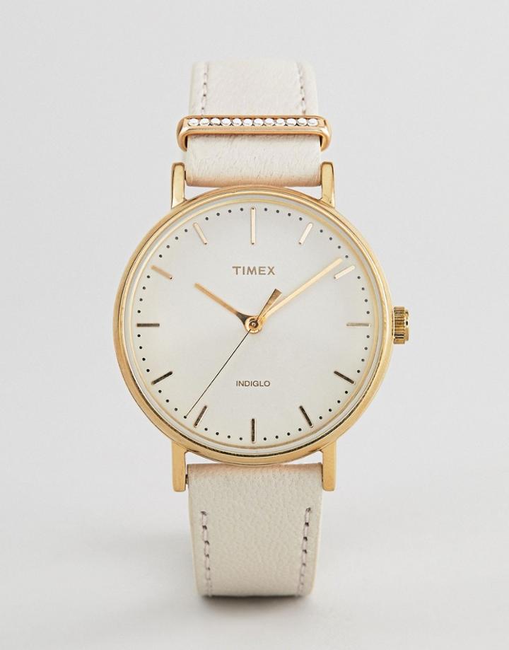 Timex Tw2r70500 Fairfield Leather Watch In White - White