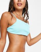 Topshop Recycled Ribbed Tie Back Bikini Top In Turquoise-blues