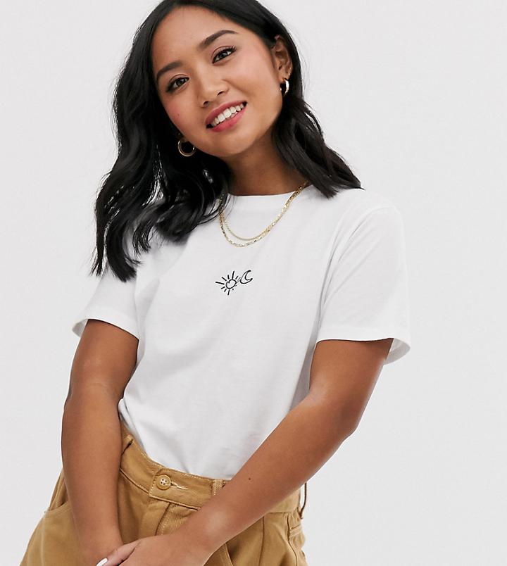 Asos Design Petite T-shirt With Tiny Sun And Moon In Organic Cotton-white