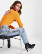 Vila Ribbed Top With Cut-out Back In Bright Orange