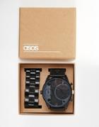 Asos Oversized Watch In Monochrome With Interchangeable Strap - Black