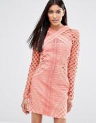 Missguided Long Sleeve Lace Cut Out Dress - Pink