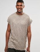 Asos Oversized Sleeveless T-shirt With Crumpled Wash - Tawny