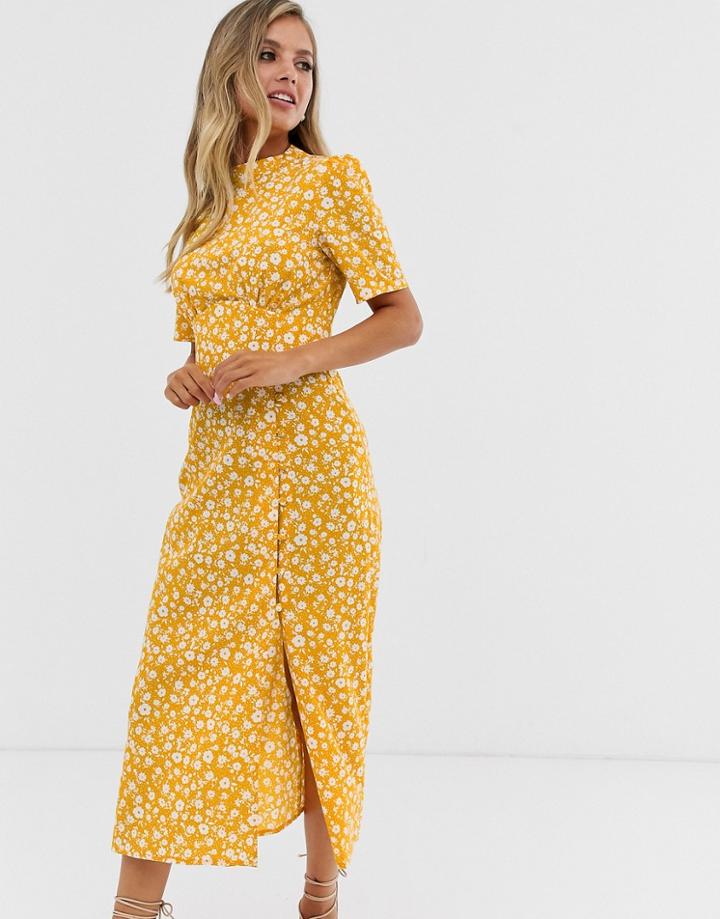 Asos Design Midi Tea Dress With Buttons In Floral Print