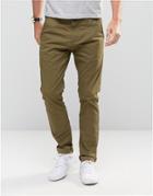 !solid Skinny Fit Chinos With Stretch - Green
