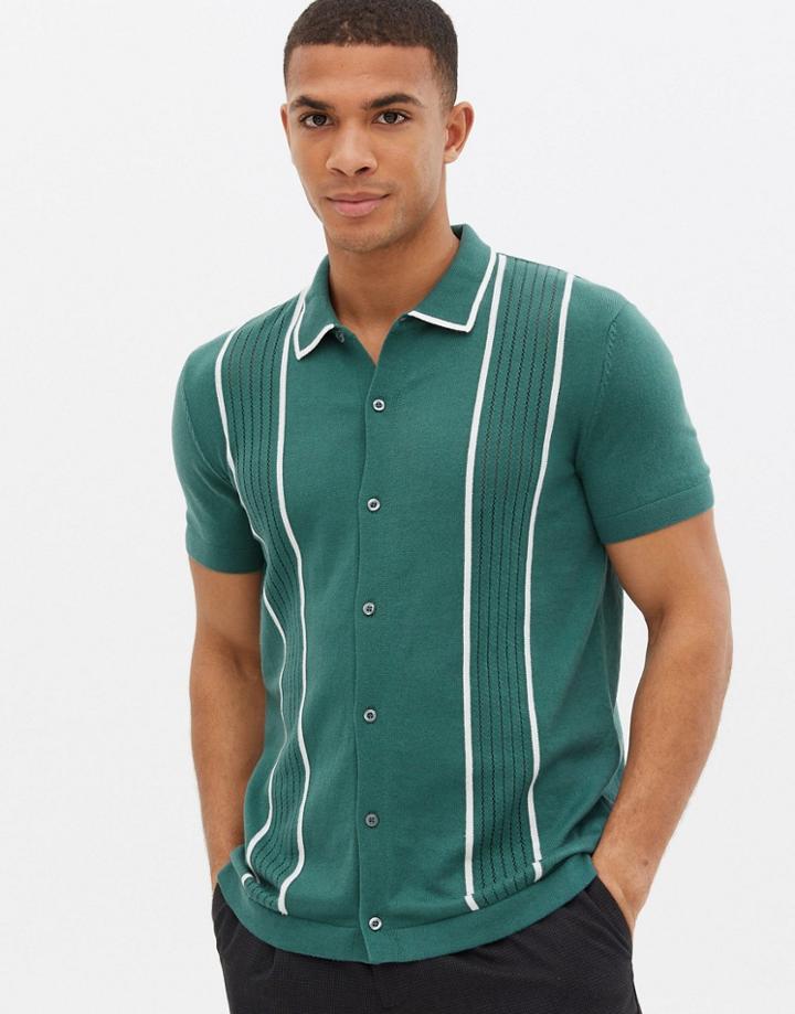 New Look Pointelle Button Through Shirt In Green