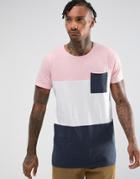 Pull & Bear T-shirt With Color Block In Pink And Navy - Pink