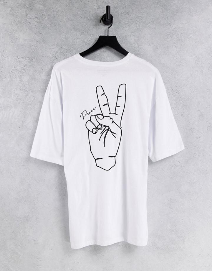 Jack & Jones Originals Oversized T-shirt With Peace Back Print In White