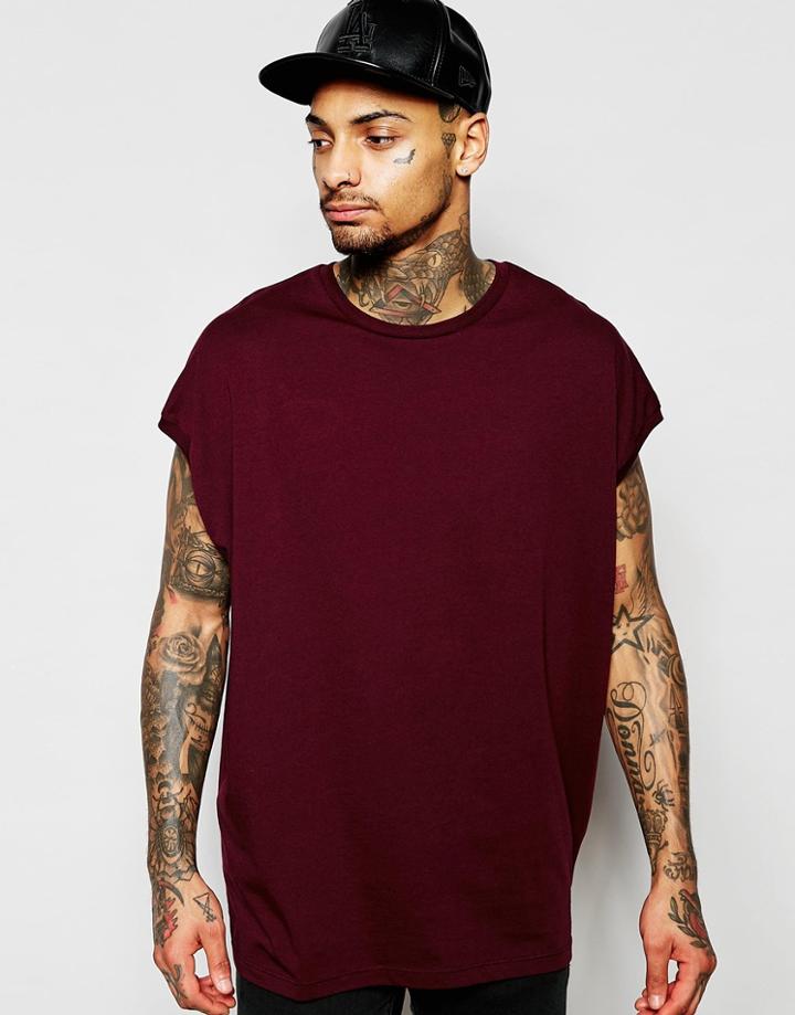 Asos Super Oversized Sleeveless T-shirt In Oxblood - Oxblood