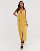 Asos Design Slinky Maxi Dress With Ring Detail - Yellow
