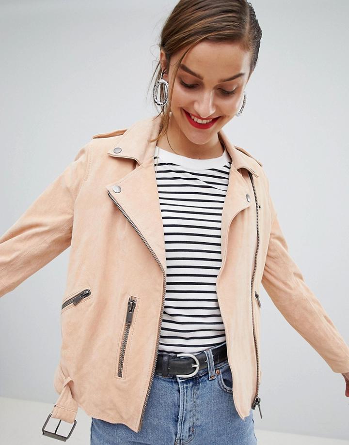 Selected Femme Suede Biker Jacket - Pink