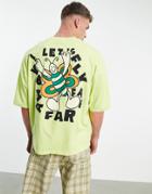 Asos Design Oversized T-shirt In Lime Green Organic Cotton Blend With Cartoon Back Print