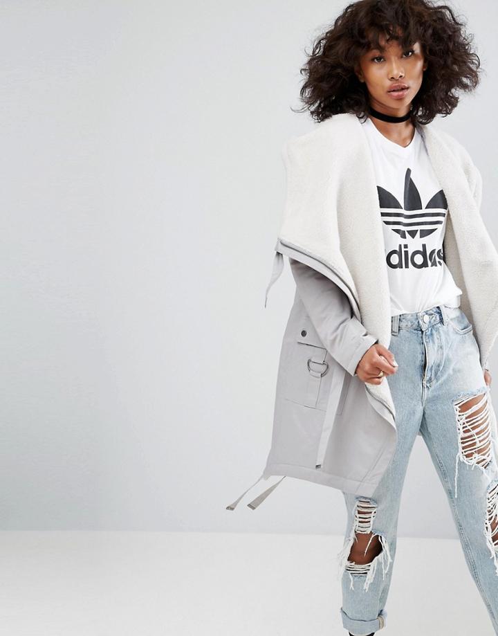 Asos Waterfall Parka With Fleece Lining - Gray