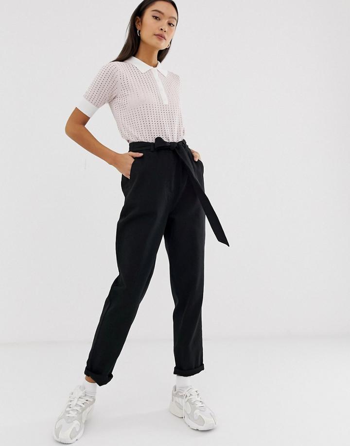 Asos Design Washed Soft Twill Tie Waist Casual Pants - Black