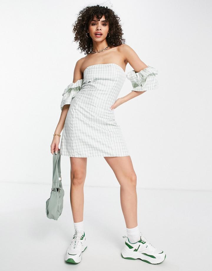 Missguided Frill Sleeve A Line Dress In Gingham In Mint-green