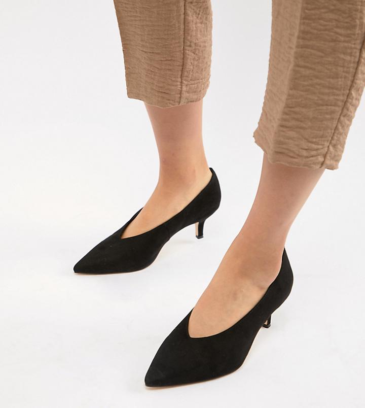 London Rebel Wide Fit Pointed Kitten Heels - Black
