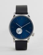Komono Winston Subs Black Leather Watch With Blue Dial - Black
