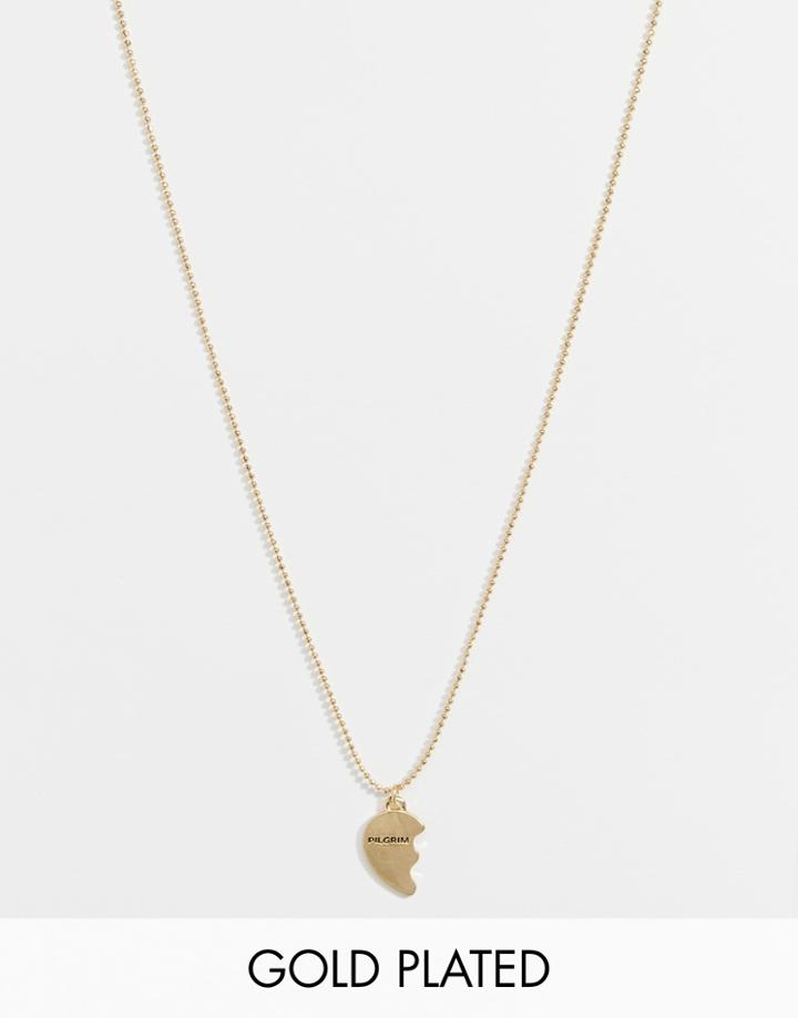 Pilgrim Gold Plated Double Broken Heart Necklace - Gold