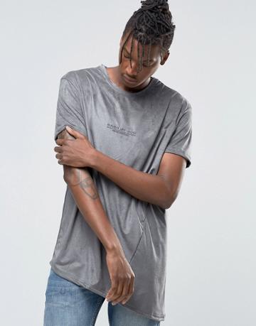 Hand Of God Suedette T-shirt Asymmetric Hem - Gray