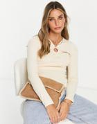 River Island Cut Out Ring Top In Beige-neutral