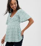 Asos Design Maternity Nursing V Neck Button Front Top In Daisy Floral Print-multi