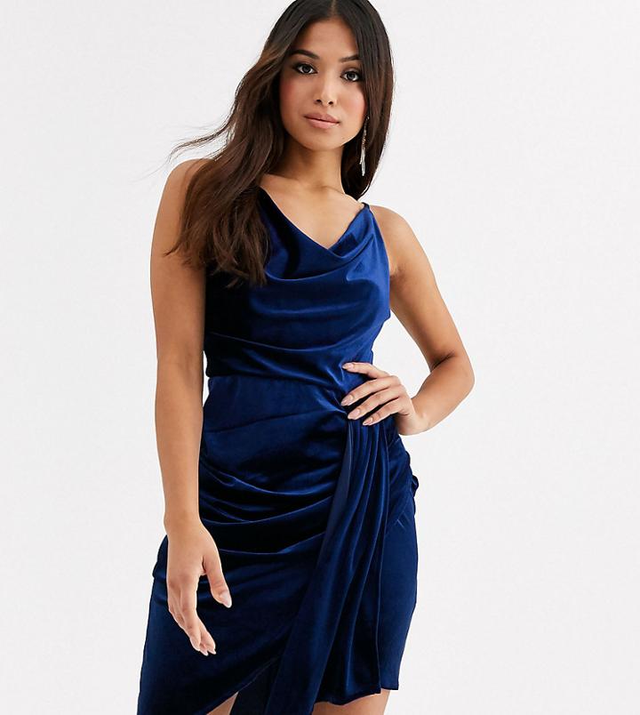 Tfnc Petite Velvet Mini Dress With Drape Detail In Midnight Navy