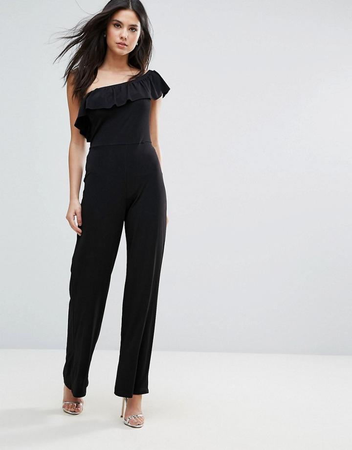Love Off Shoulder Frill Jumpsuit - Black
