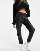 New Look Leather Look Seam Pocket Sweatpants In Black