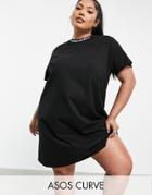 Asos Weekend Collective Curve Oversized T-shirt Dress With Logo In Black