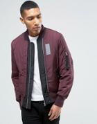 Asos Bomber Jacket With Double Front In Burgundy - Red