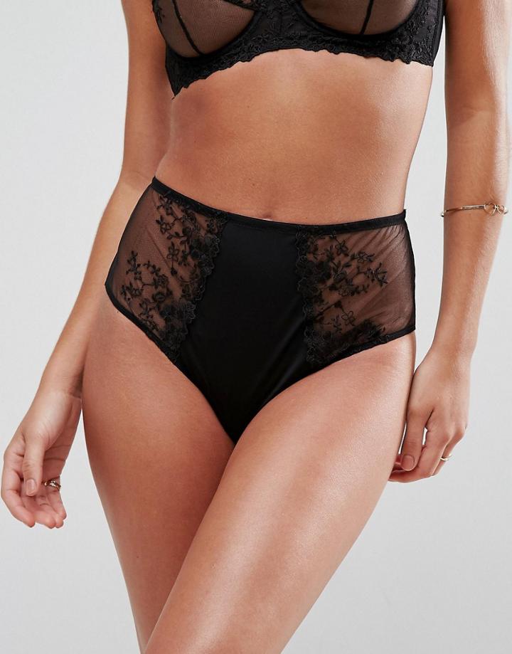 Asos Peony Applique Lace Highwaist Pant - Black