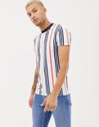 Asos Design Retro Vertical Striped T-shirt With Contrast Neck - White