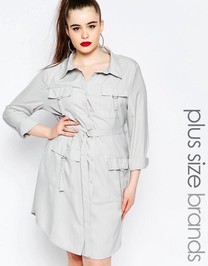 Missguided Plus Pocket Long Sleeve Shirt Dress - Gray