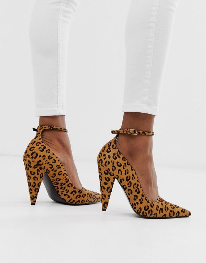 Asos Design Producer Premium Leather High Heeled Pumps In Leopard-multi