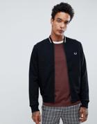 Fred Perry Bomber Neck Zip Thru Sweat In Black - Black