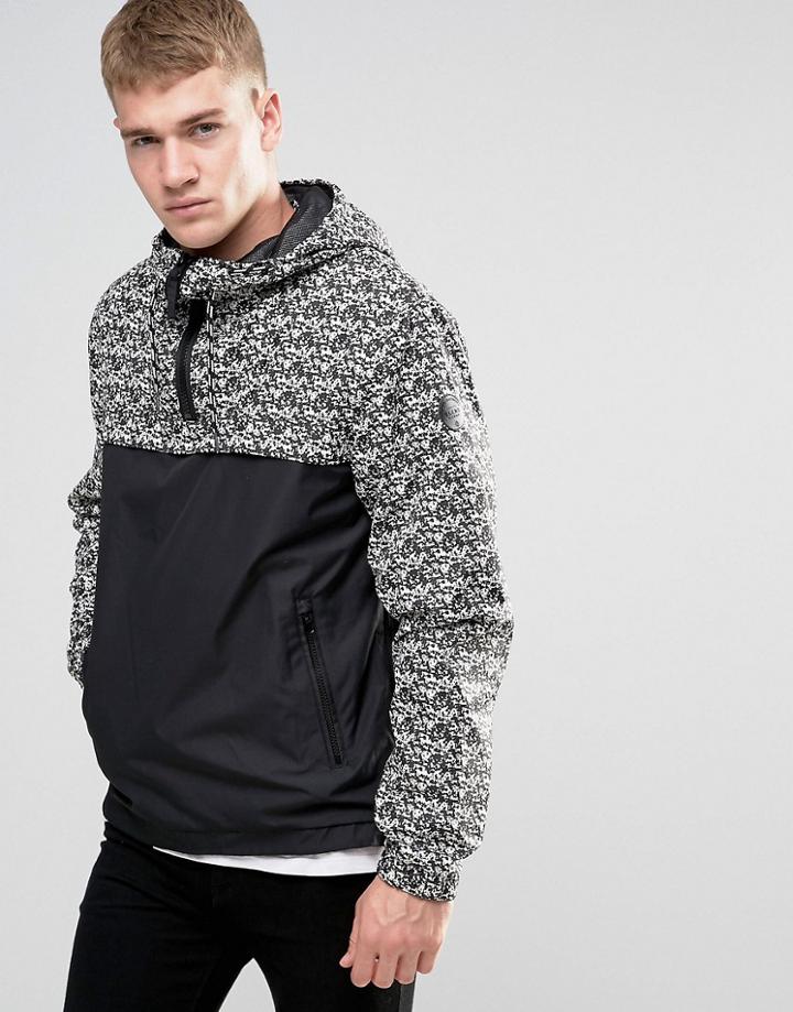 Blend Hooded Rain Jacket Overhead Print In Black - Black