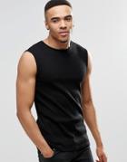 Asos Rib Extreme Muscle Sleeveless T-shirt In Black - Black