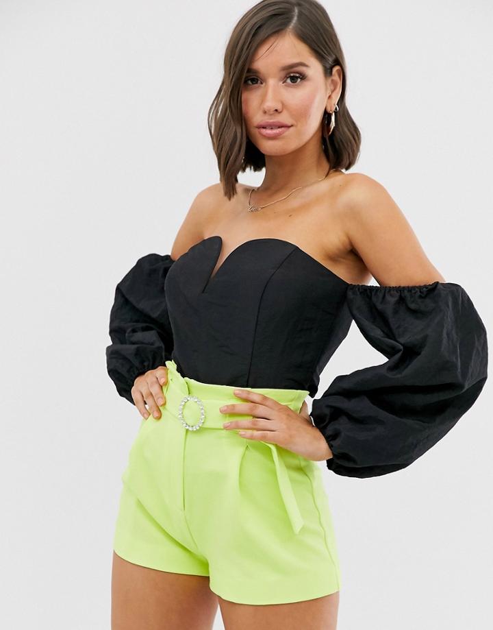Asos Design Strapless Top With Sweetheart Neckline In Taffeta - Black