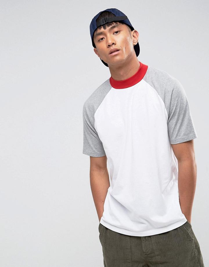 Asos Relaxed Skater Contrast Tee With Turtleneck - White