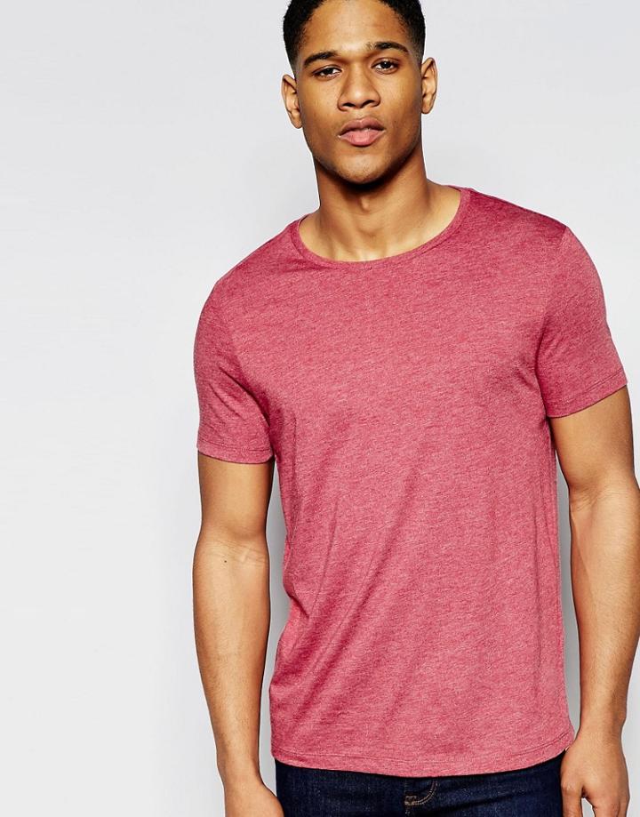Asos T-shirt With Crew Neck In Red Marl - Red Marl