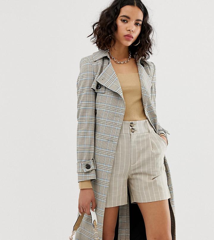 River Island Trench Coat In Check - Multi