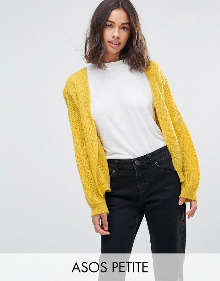 Asos Petite Chunky Cardigan In Fluffy Rib - Yellow