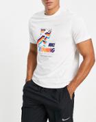 Nike Running Dri-fit Retro Graphic Logo T-shirt In White