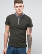 Brave Soul Contrast Chambray Collar Polo - Green